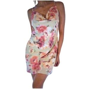 Vicci‎ boho spaghetti strap floral satin mini sexy fall dress romantic large